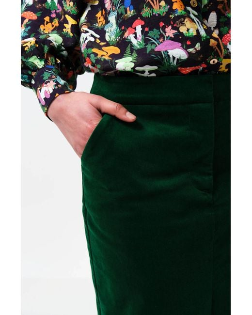 Louche Green Balthazar Babycord Midi Pencil Skirt