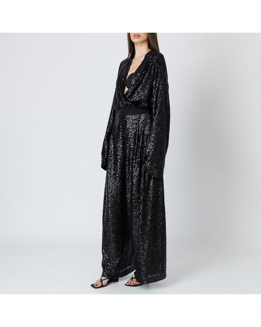 LIA ARAM Black Wrap-Around Sequin Cropped Trousers