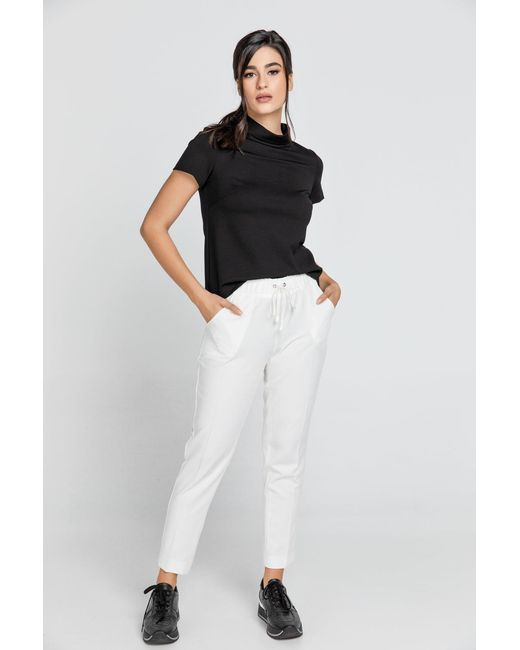 Conquista White Neutrals Ecru Crepe Pants By