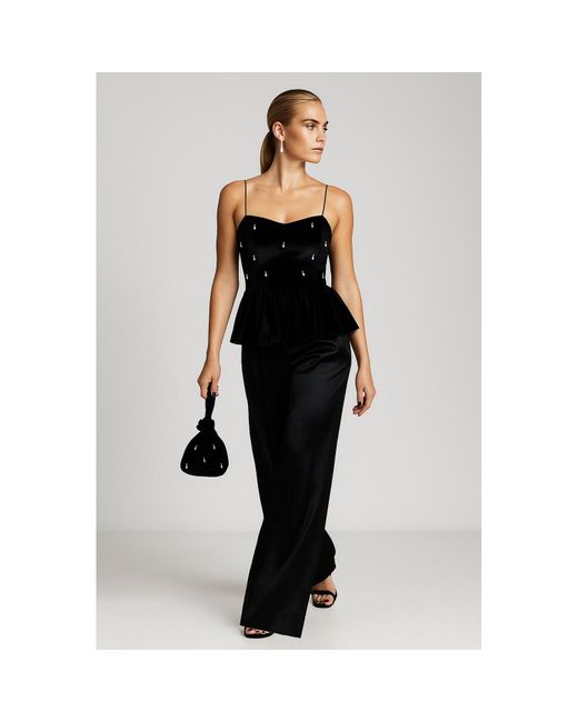 2KStyle Black Valencia Hand-Embellished Event Velvet Peplum Top