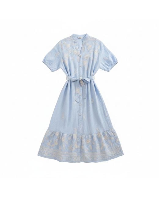 LAtelier London Blue Embroidered Shirt Midi Dress