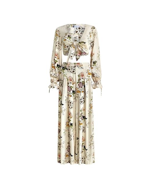 Why Mary Natural Vintage Floral Tie Top With Bell Sleeves