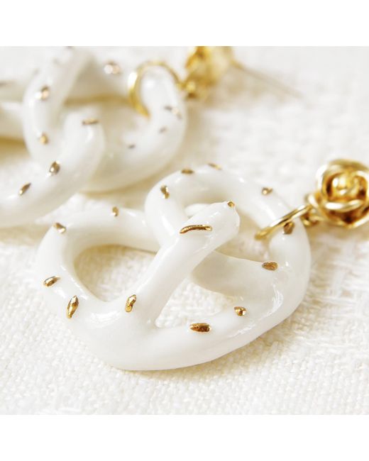 POPORCELAIN Metallic Golden Rose & Salted Porcelain Pretzel Earrings