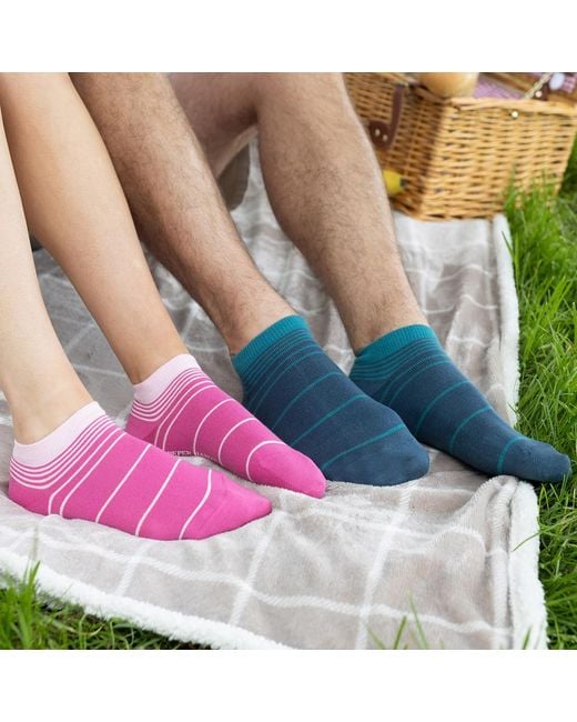 Peper Harow - Made in England Pink Retro Stripe Luxury Crew & Trainer Socks Bundle