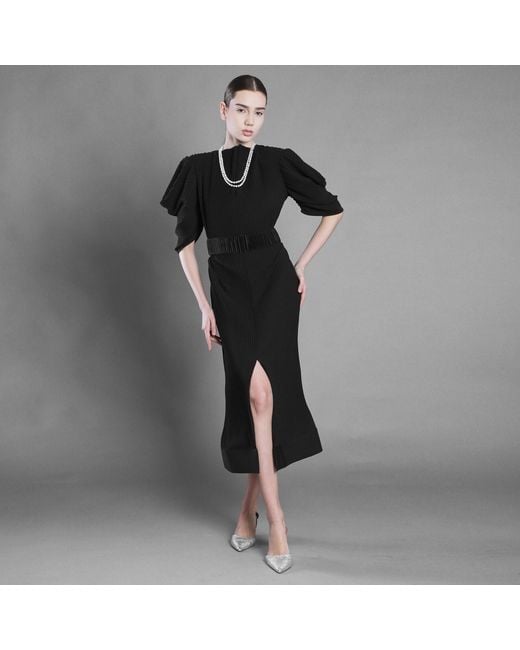 Silvia Serban Black V Neckline Pleated Crepe Dress