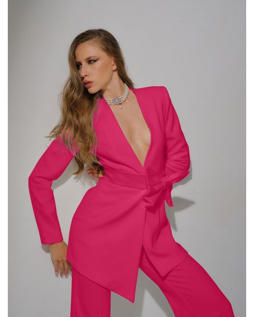 Tia Dorraine Pink Rare Pearl Blazer With Bow Belt