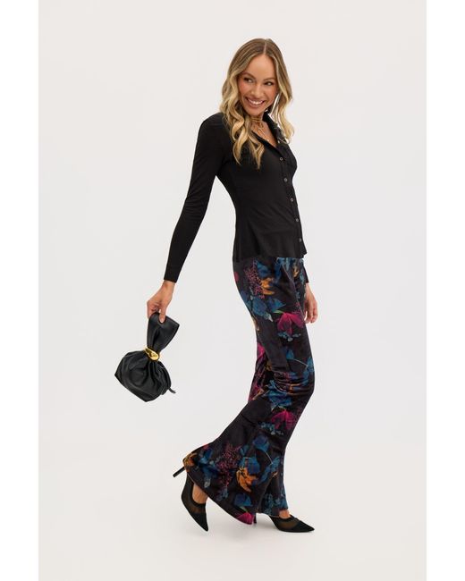 Why Mary Blue Florencia High Waisted Floral Print Flared Pants