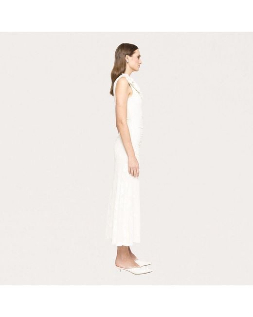 Nissa White Floral-Appliqué Midi Dress