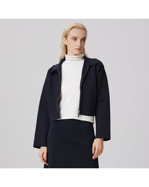 Smart and Joy Black Minimalist Front Zipper Crop Jacket