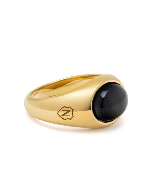 Nialaya Multicolor Gold Oval Signet Ring With Black Onyx for men