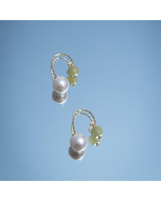 seree Metallic Ana Pearl And Jade Thread Earrings