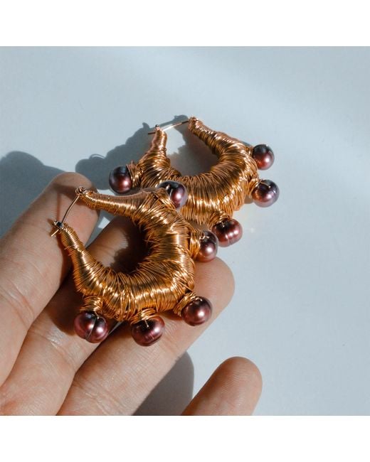 Edgar Navarro Jewelry Metallic Navarro Wrapped Statement Earrings With River Pearls