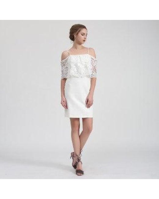 Smart and Joy White Bardot Lace Trim Off-Shoulder Mini Dress