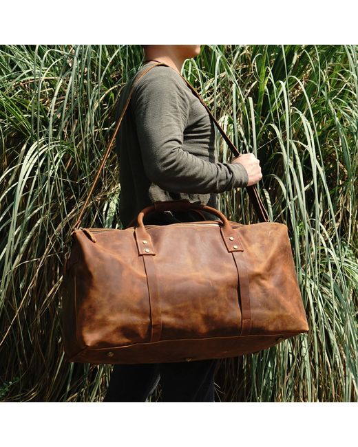 Touri Brown Genuine Leather Holdall Luggage Bag for men
