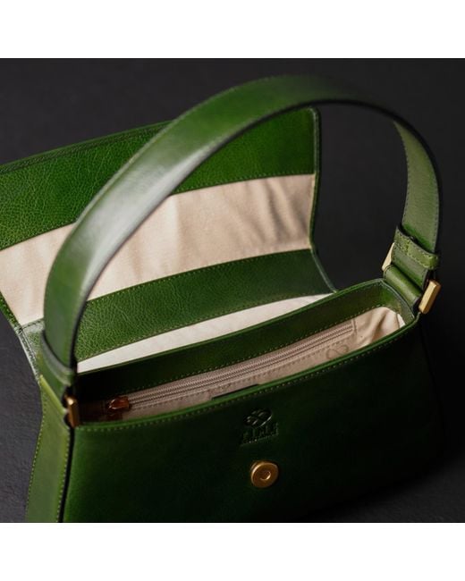 Time Resistance Green Leather Baguette Handbag For