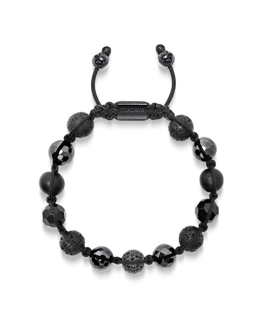 Nialaya Black Beaded Bracelet With Cz Diamond, Lava Stone, Matte Onyx, And Agate for men