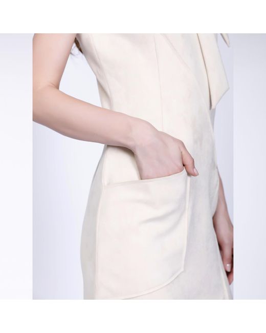 Smart and Joy Natural V-neck Structured Cut Suede Dress