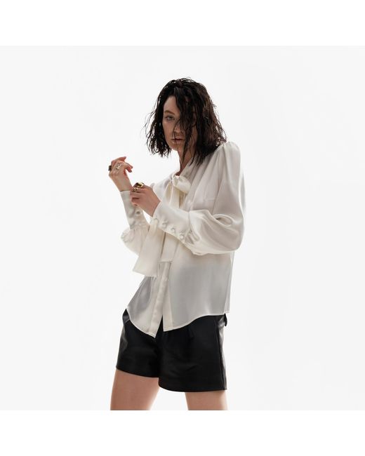 Lita Couture White Silk Pussy-Bow Shirt