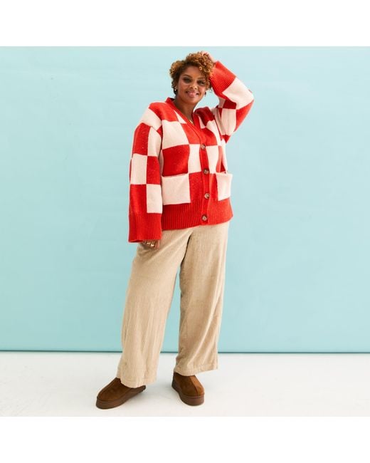 Cara & The Sky Red Candice Checked Wide Sleeve Cardigan
