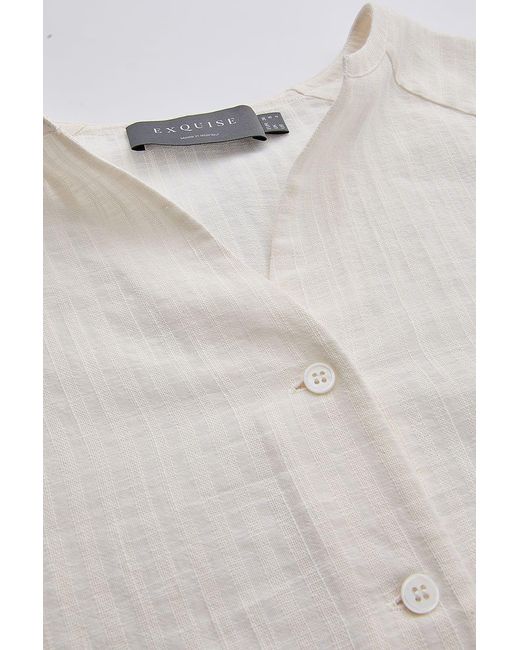 Exquise White Neutrals Berthe V Neck Shirt With Long Sleeves