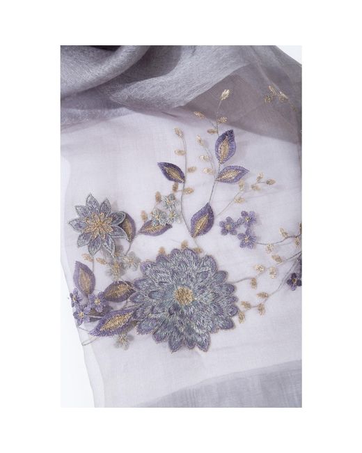 Saachi Gray Floral Embroidered Silk Scarf