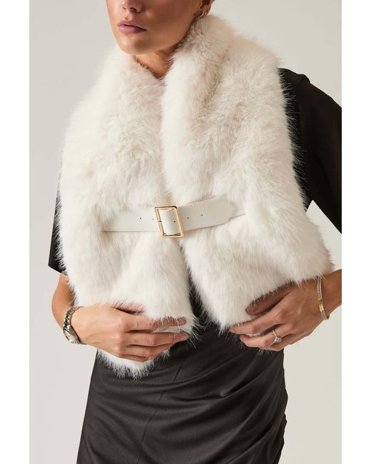 James Lakeland White Buckled Cream Faux Fur Collar