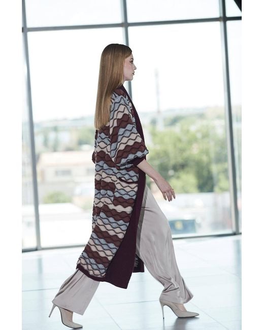 The Extreme Collection Red Long Wave Cardigan With Organic Wool And Alpaca Henriette