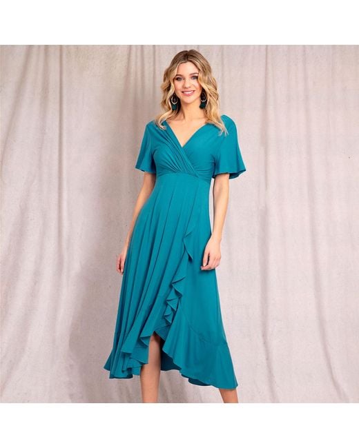 Alie Street London Blue Waterfall Midi Special Occasion Dress