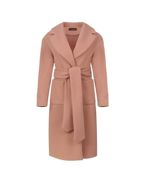 Conquista Pink Long Colour Faux Mouflon Coat With Belt