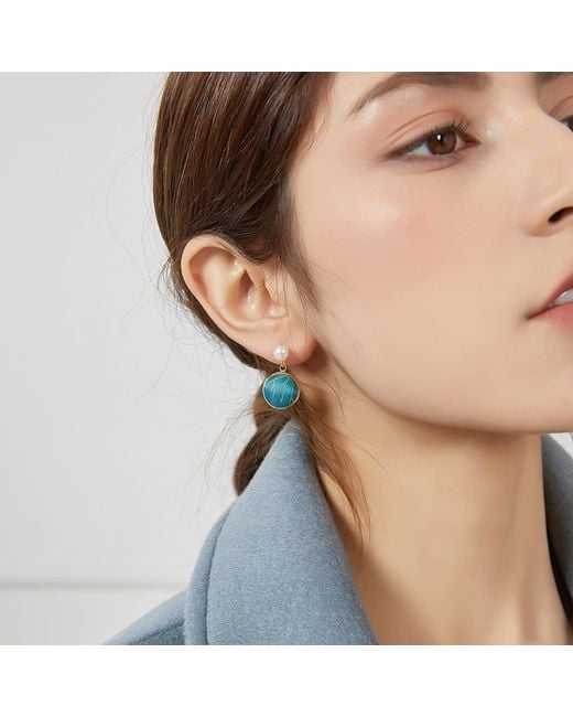 Soft Strokes Silk Blue Pure Silk Brocade Earrings With Freshwater Pearls