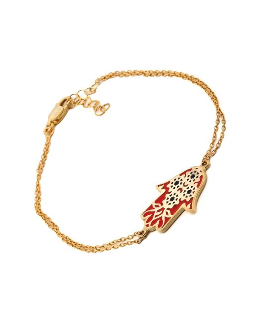 Ebru Jewelry Metallic Enamel Floral Hamsa Hand Vermeil Chain Bracelet