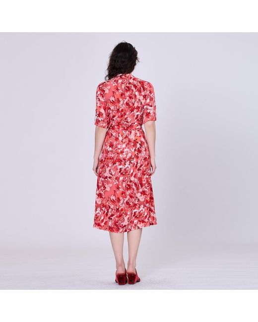 Smart and Joy Red Classic Shirt Dress With Abstract Print