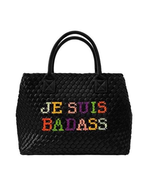 Lilly Loves Black Je Suis Badass Vegan Embroidered Bag