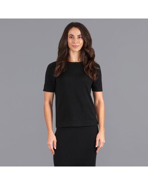 Paul James Knitwear Black Ultra Fine Cotton Cassie Saddle Shoulder Knitted T-Shirt