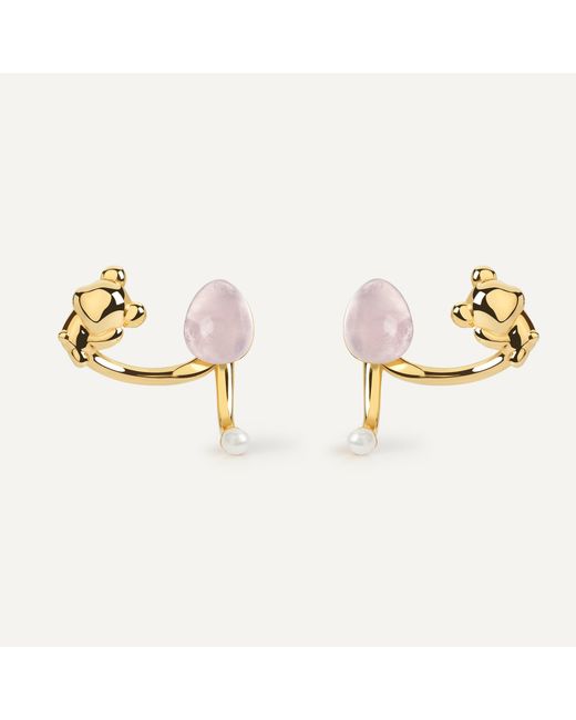Freqnc Atelier Pink Cuddly Bear Ear Jacket Earrings With Amethyst