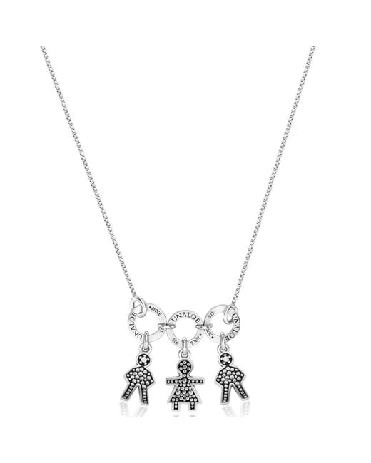 Unaloe Metallic Sterling Necklace With Three Baby Star Charms – Pavé Child Silhouette Pendants, Personalised Family Keepsake Jewellery For