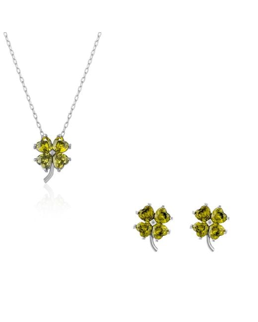 Spero London Metallic Four Leaf Clover Sterling Stud Earrings & Necklace Set