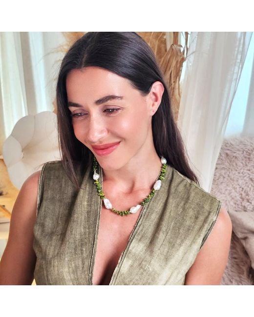 Farra Metallic Bohemian Bamboo Coral With Baroque Pearls Necklace