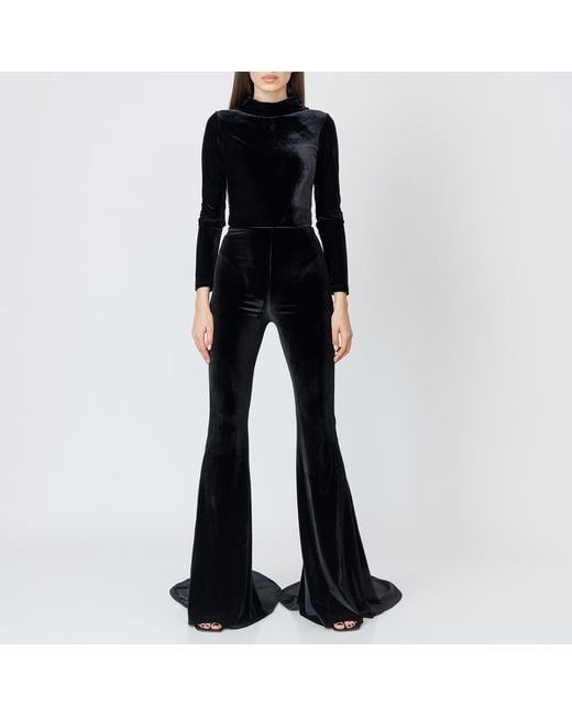 LIA ARAM Black Velvet Bodysuit With Pearl Buttons