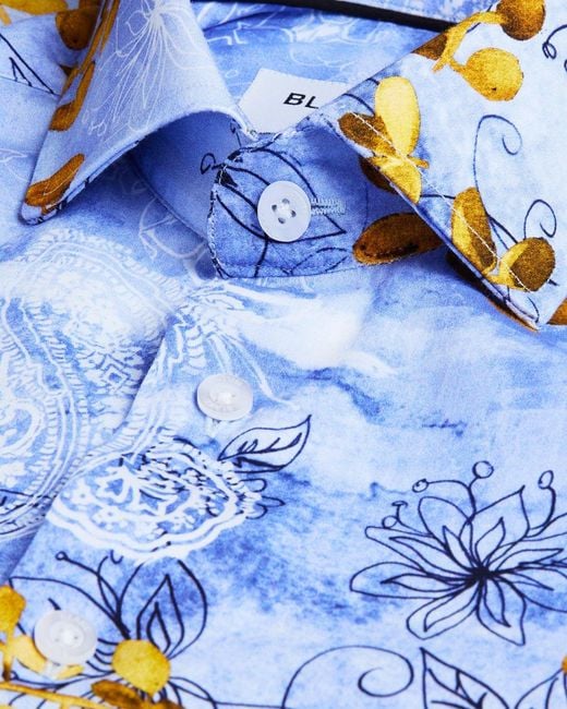 Blake Mill Blue Japanese Flowers Shirt for men
