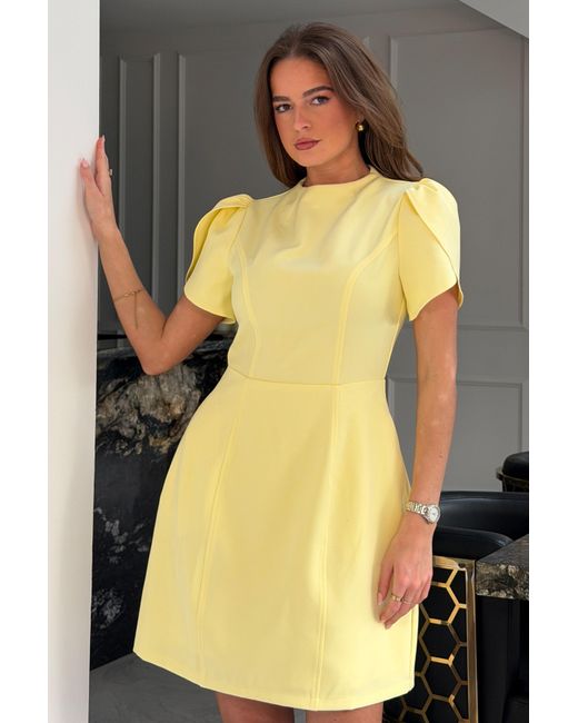 Girl In Mind Yellow Ami Tulip Sleeve High Neck Mini Dress