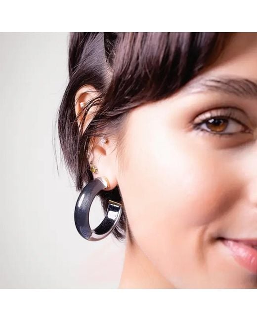 Gold & Honey Blue Small Illusion Hoop Earrings
