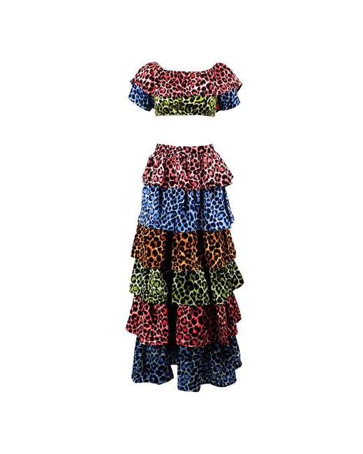 Maui X Lolita Red Ana Ruffled Cheetah Print Two-Piece Skirt Set