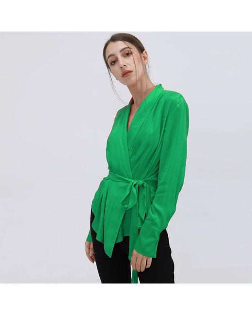 Smart and Joy Green Warp Long Sleeves Blouse