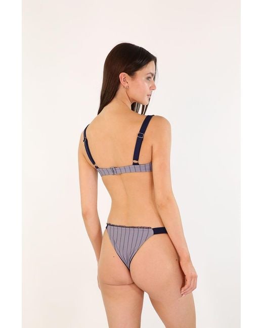 Belletage Swimwear Blue The Ivy Pinstripe Bikini Bottom
