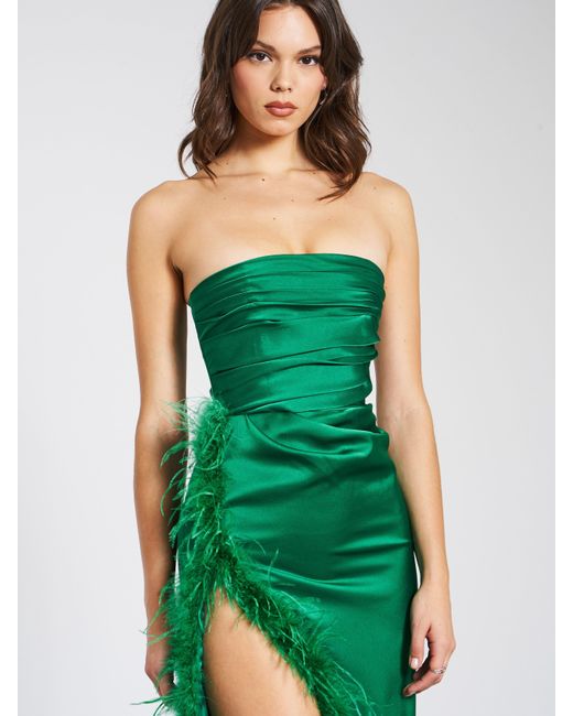 Miss Circle New York Green Perrin Emerald Feather Dress High Slit Gown
