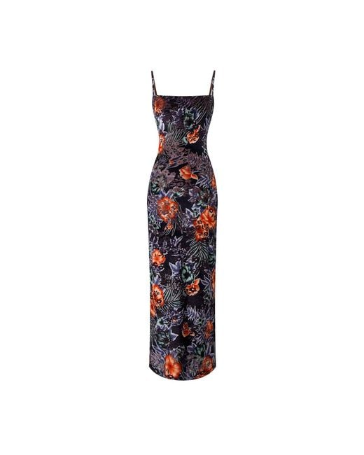 Sanctumum Red Rocky Stretch Burnout Velvet Floral Summer Dress With Spaghetti Straps