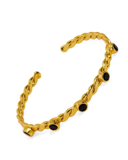 Ebru Jewelry Metallic Twisted Onyx & Dainty Cuff Bracelet