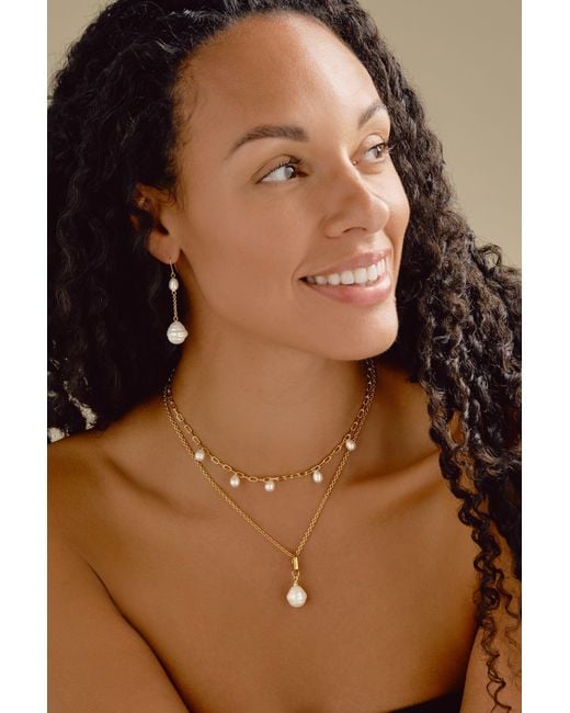 Emma Holland Jewellery Metallic Baroque Pearl & Chain Drop Earrings