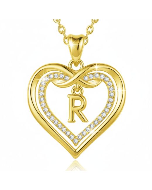 Harfi Metallic Statement Love Heart Initial Necklace Plated Charm Necklace